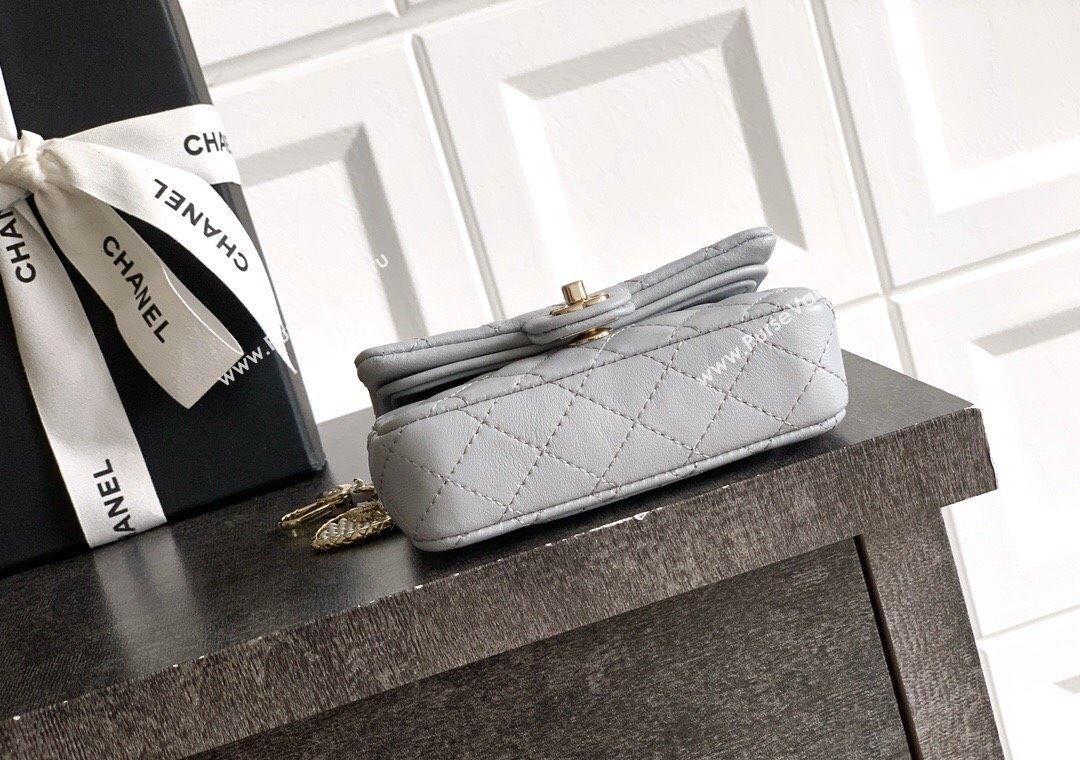 Chanel Lambskin Classic Mini Bag with hook and Heart Charm Light Grey 2025 AP4760 (yezi-250812050)