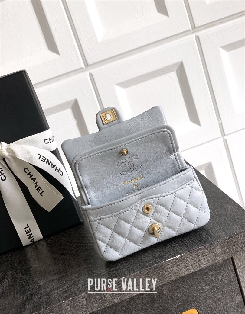 Chanel Lambskin Classic Mini Bag with hook and Heart Charm Light Grey 2025 AP4760 (yezi-250812050)