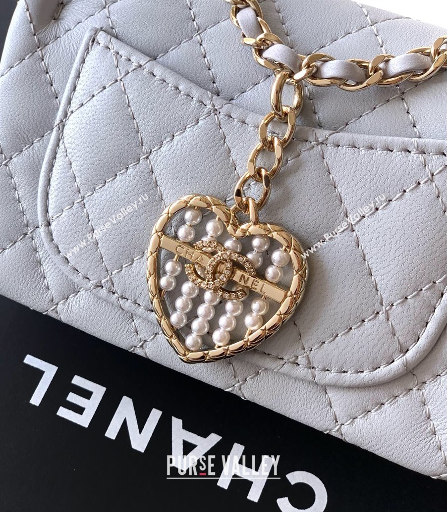 Chanel Lambskin Classic Mini Bag with hook and Heart Charm Light Grey 2025 AP4760 (yezi-250812050)