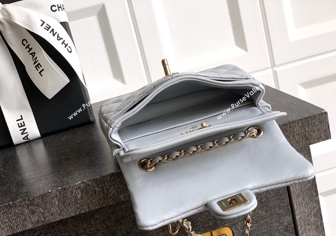 Chanel Lambskin Classic Mini Bag with hook and Heart Charm Light Grey 2025 AP4760 (yezi-250812050)