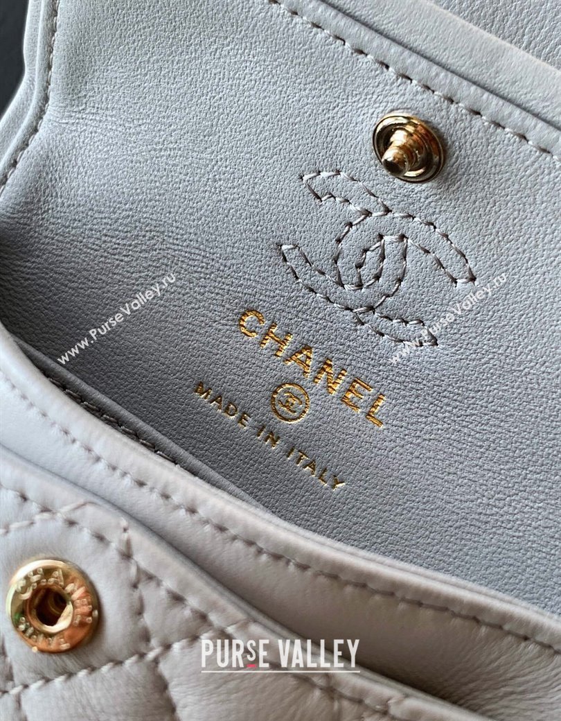 Chanel Lambskin Classic Mini Bag with hook and Heart Charm Light Grey 2025 AP4760 (yezi-250812050)