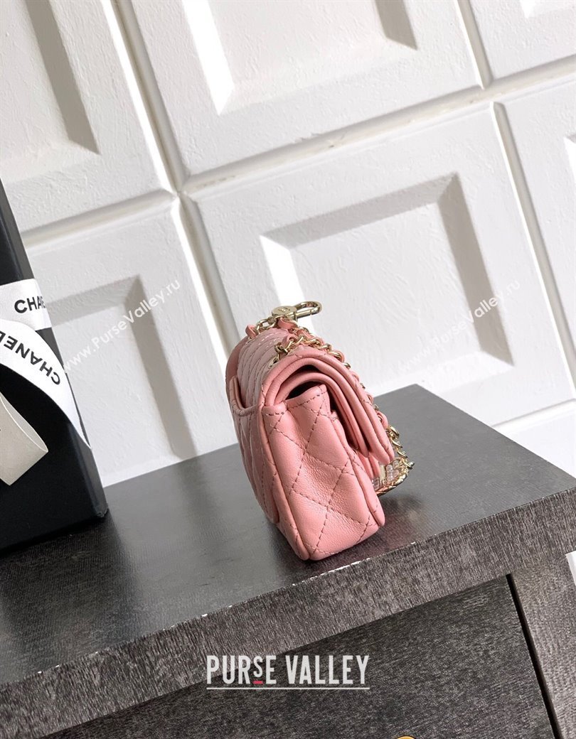 Chanel Lambskin Classic Mini Bag with hook and Heart Charm Light Pink 2025 AP4760 (yezi-250812051)