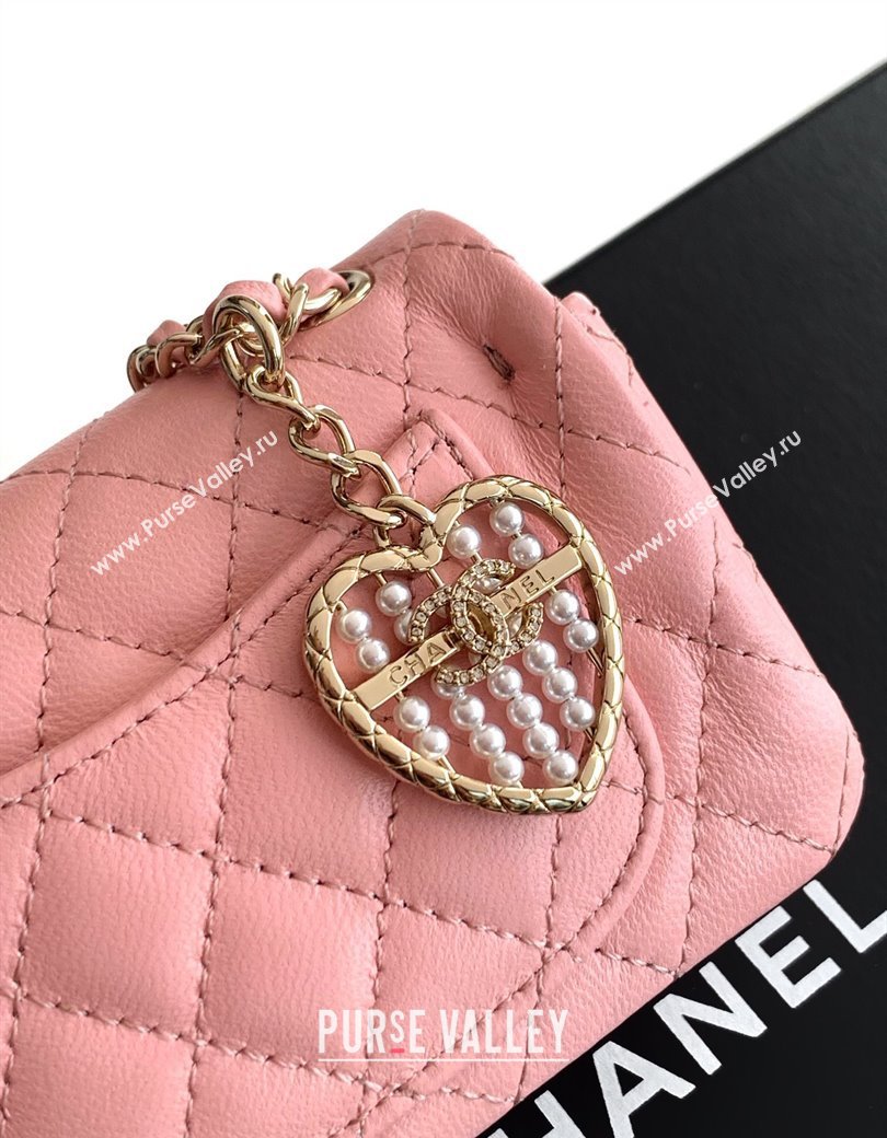 Chanel Lambskin Classic Mini Bag with hook and Heart Charm Light Pink 2025 AP4760 (yezi-250812051)