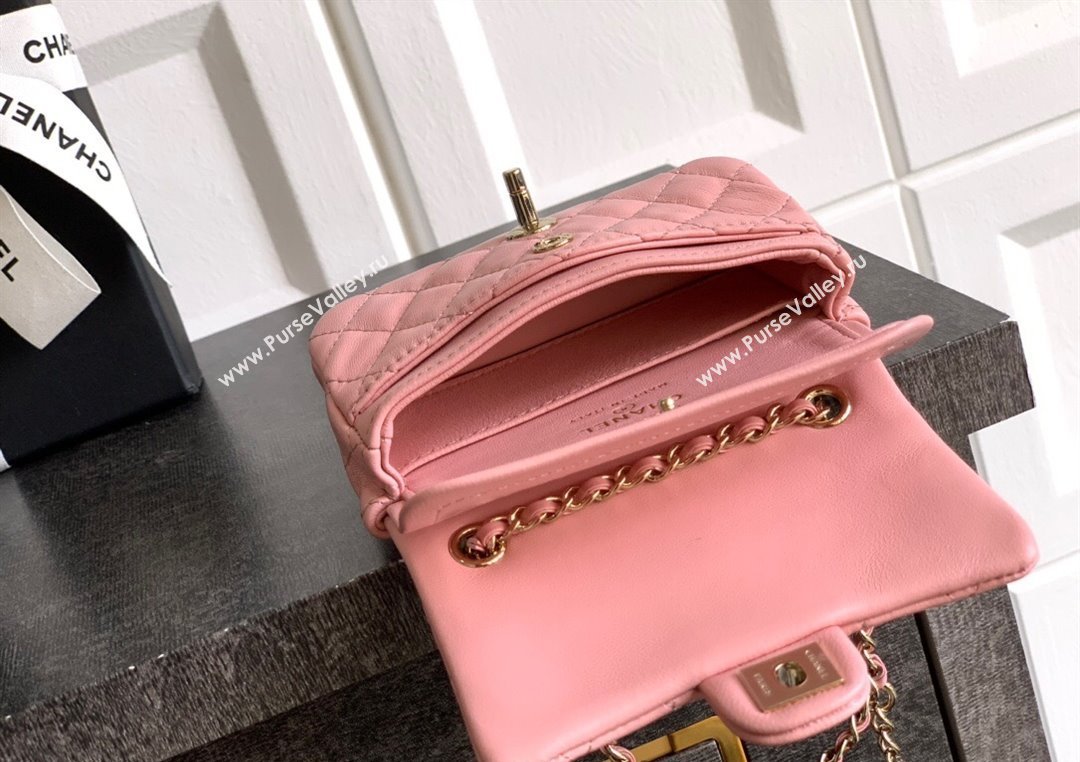 Chanel Lambskin Classic Mini Bag with hook and Heart Charm Light Pink 2025 AP4760 (yezi-250812051)