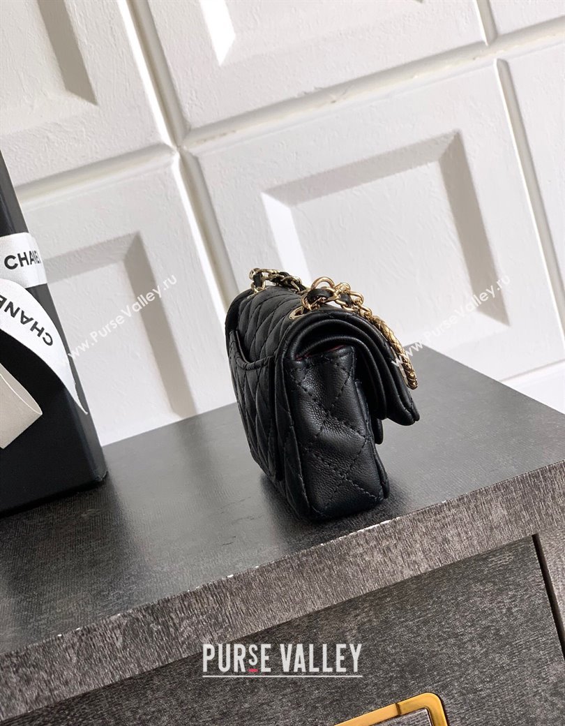 Chanel Lambskin Classic Mini Bag with hook and Heart Charm Black 2025 AP4760 (yezi-250812054)