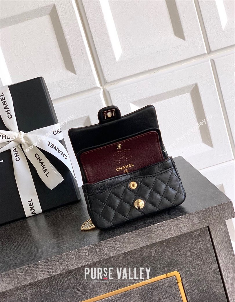 Chanel Lambskin Classic Mini Bag with hook and Heart Charm Black 2025 AP4760 (yezi-250812054)