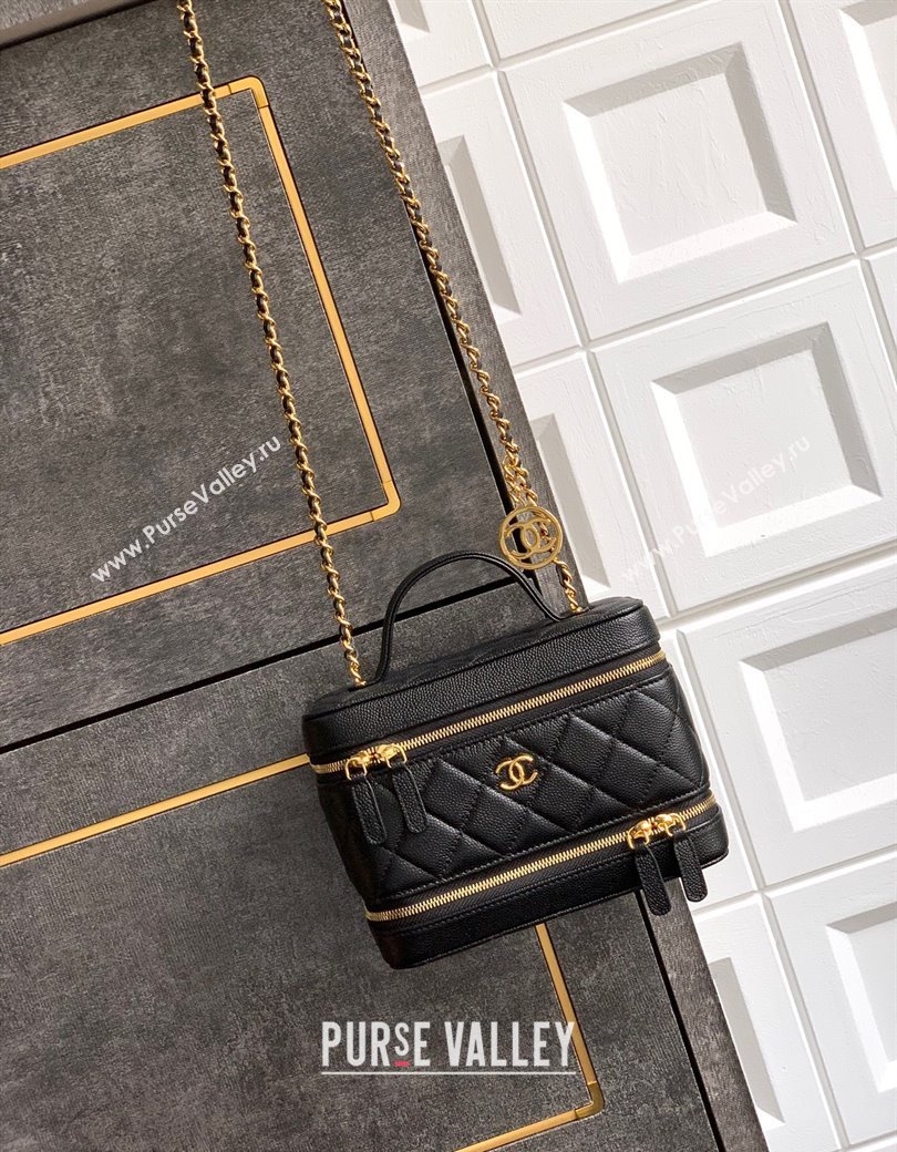 Chanel Grained Calfskin Long Vanity with Chain Black 2025 AP4688 (yezi-250812056)