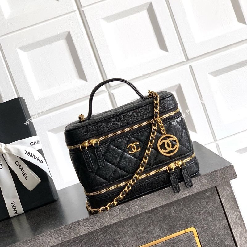 Chanel Grained Calfskin Long Vanity with Chain Black 2025 AP4688 (yezi-250812056)