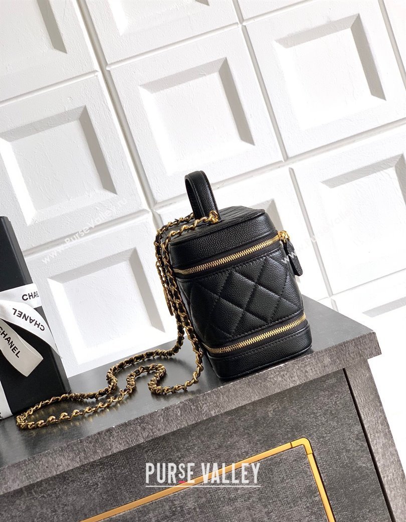 Chanel Grained Calfskin Long Vanity with Chain Black 2025 AP4688 (yezi-250812056)