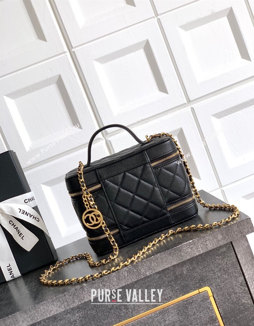 Chanel Grained Calfskin Long Vanity with Chain Black 2025 AP4688 (yezi-250812056)