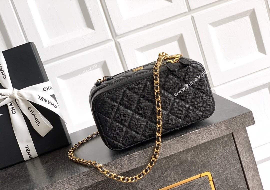 Chanel Grained Calfskin Long Vanity with Chain Black 2025 AP4688 (yezi-250812056)