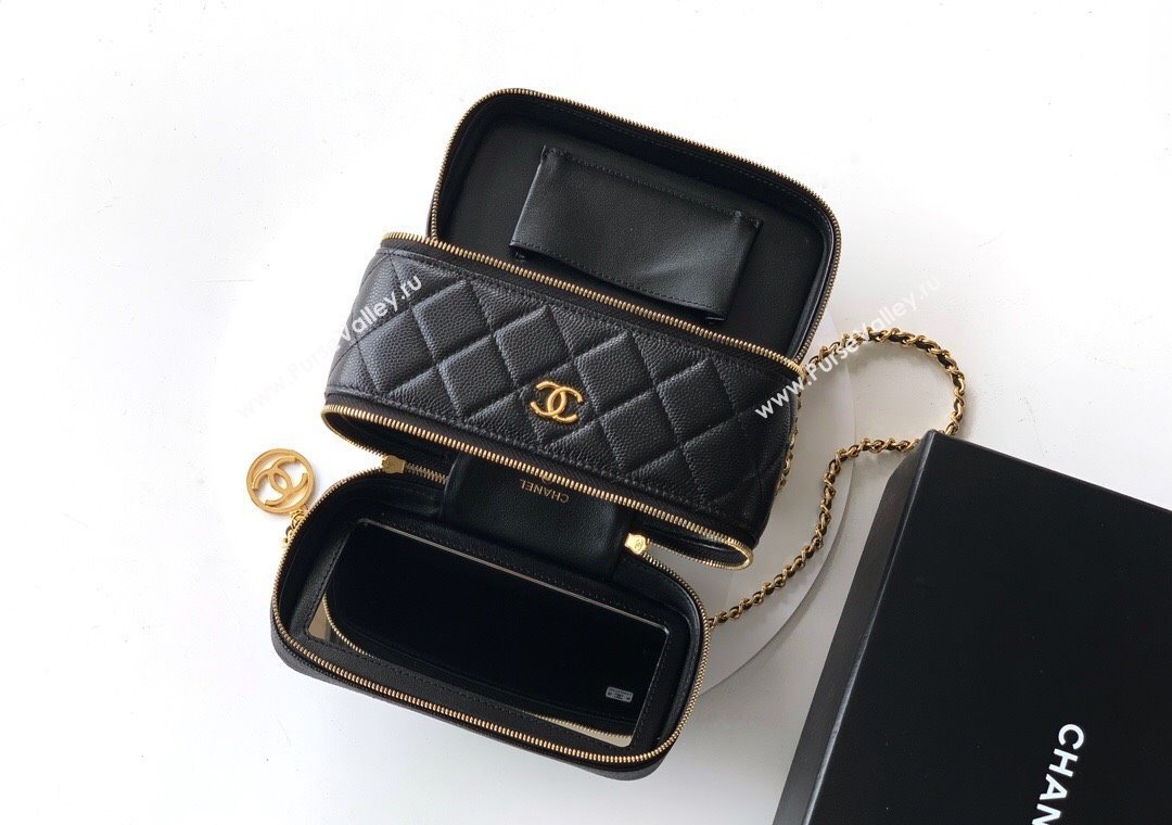 Chanel Grained Calfskin Long Vanity with Chain Black 2025 AP4688 (yezi-250812056)