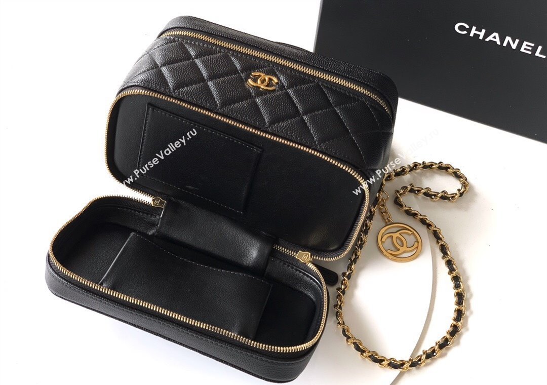 Chanel Grained Calfskin Long Vanity with Chain Black 2025 AP4688 (yezi-250812056)