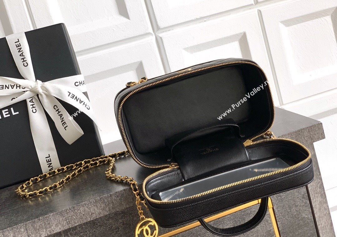 Chanel Grained Calfskin Long Vanity with Chain Black 2025 AP4688 (yezi-250812056)