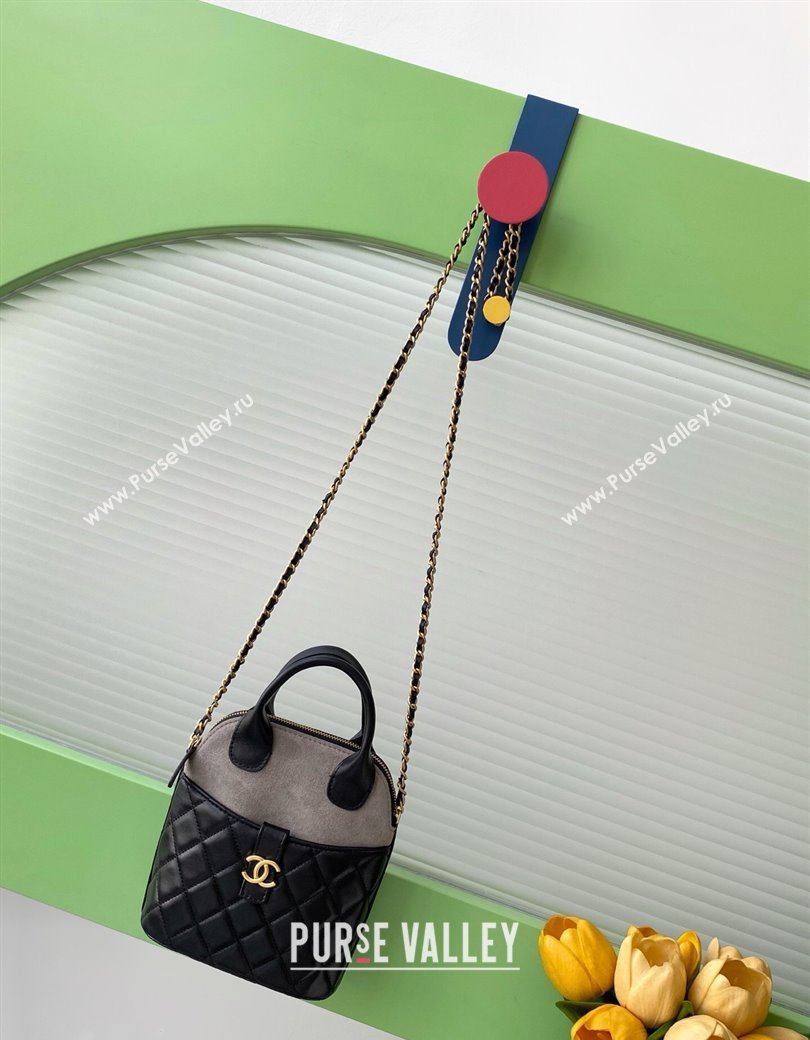 Chanel Suede Lambskin Clutch with Chain Black/Grey 2025 AP4742 (yezi-250812072)
