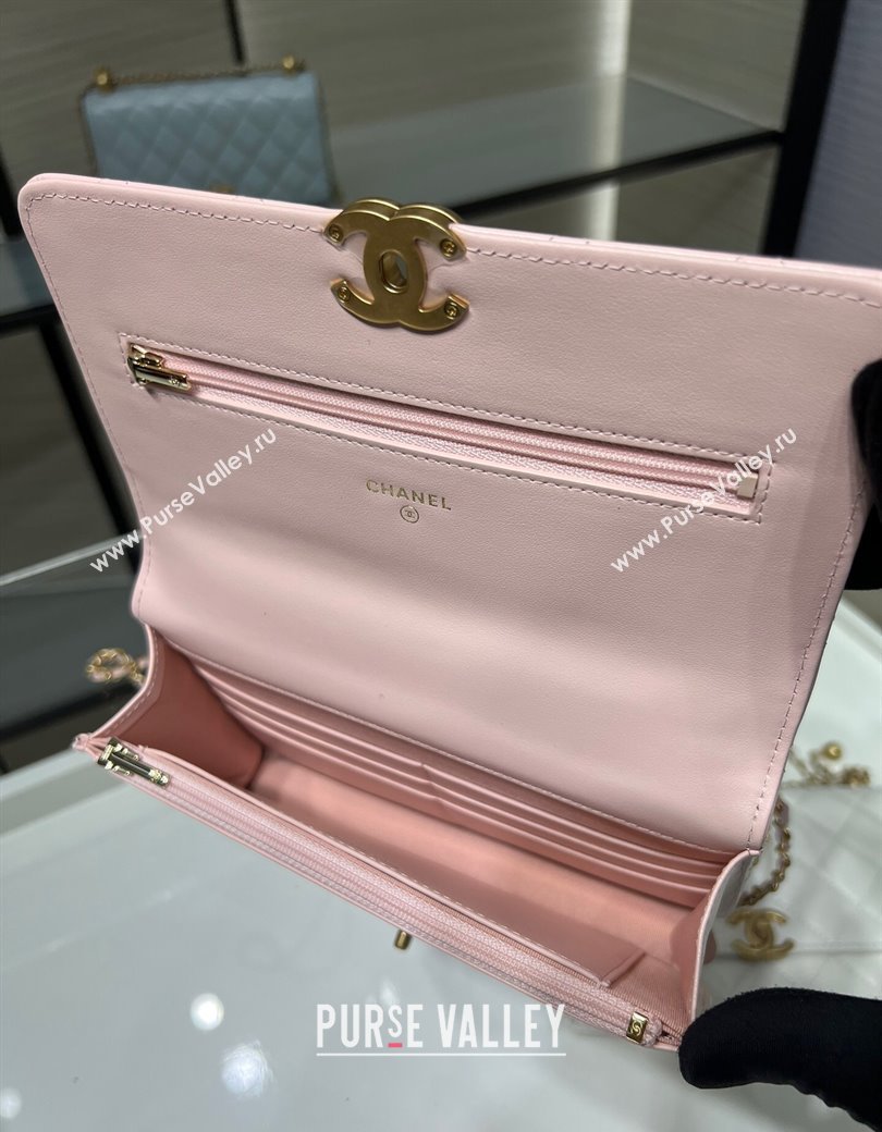 Chanel Shiny Calfskin Wallet On Chain WOC Light Pink 2025 AP2289 (yezi-2508110076)
