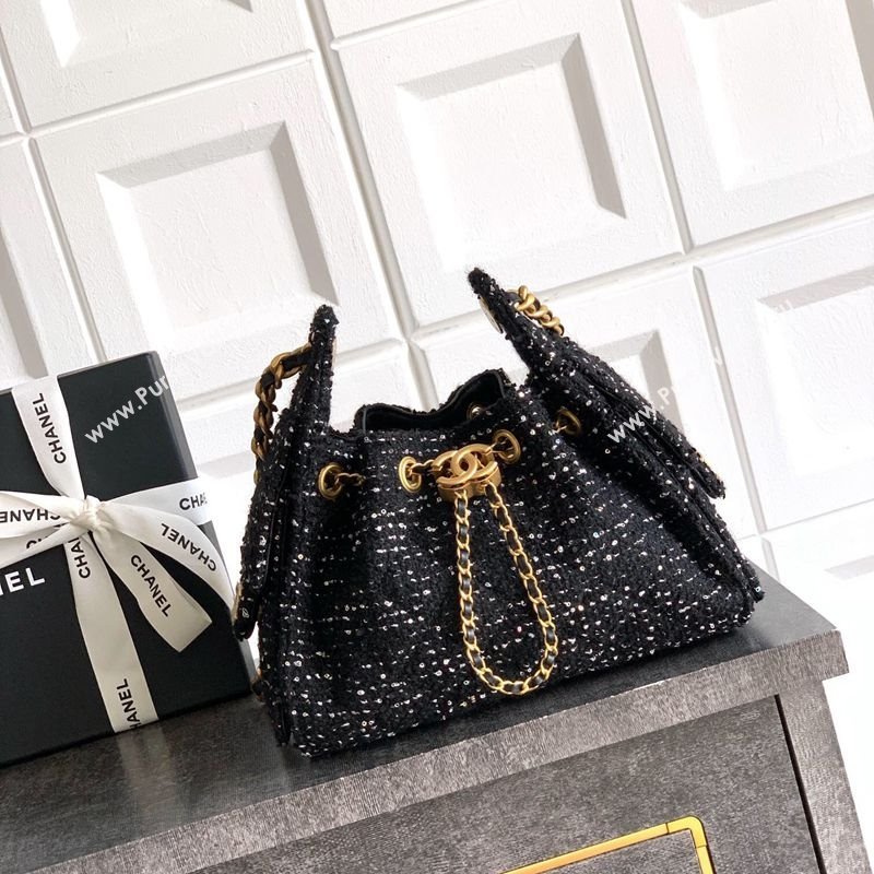 Chanel 25 Mini Hobo Handbag in Tweed Black 2025 AS5631 (yezi-250812063)