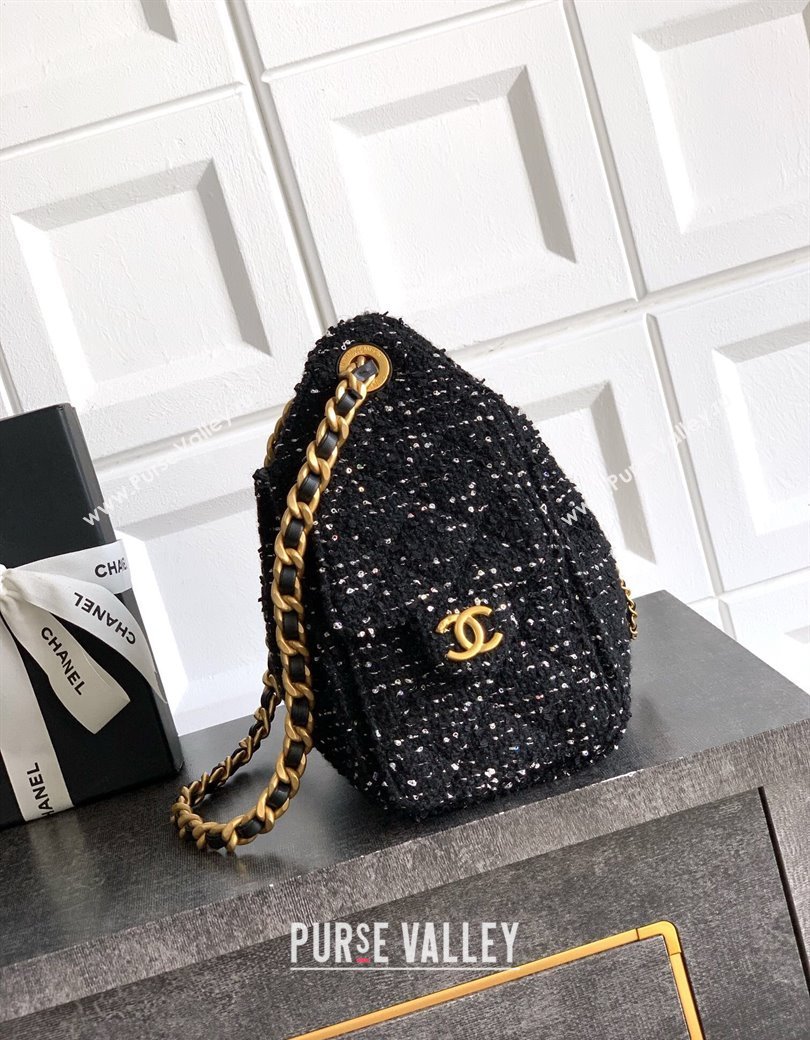 Chanel 25 Mini Hobo Handbag in Tweed Black 2025 AS5631 (yezi-250812063)