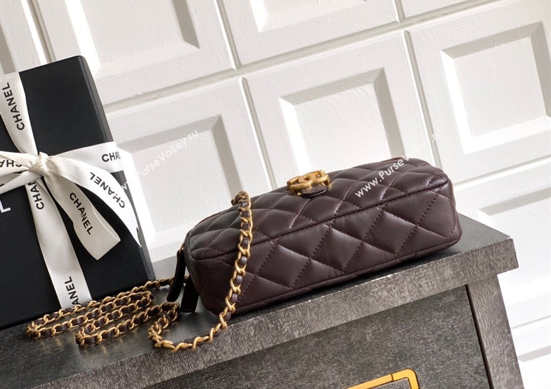 Chanel Suede Shiny Lambskin Zipped Phone Holder with Chain Coffee Brown 2025 AP4743 (yezi-250812066)