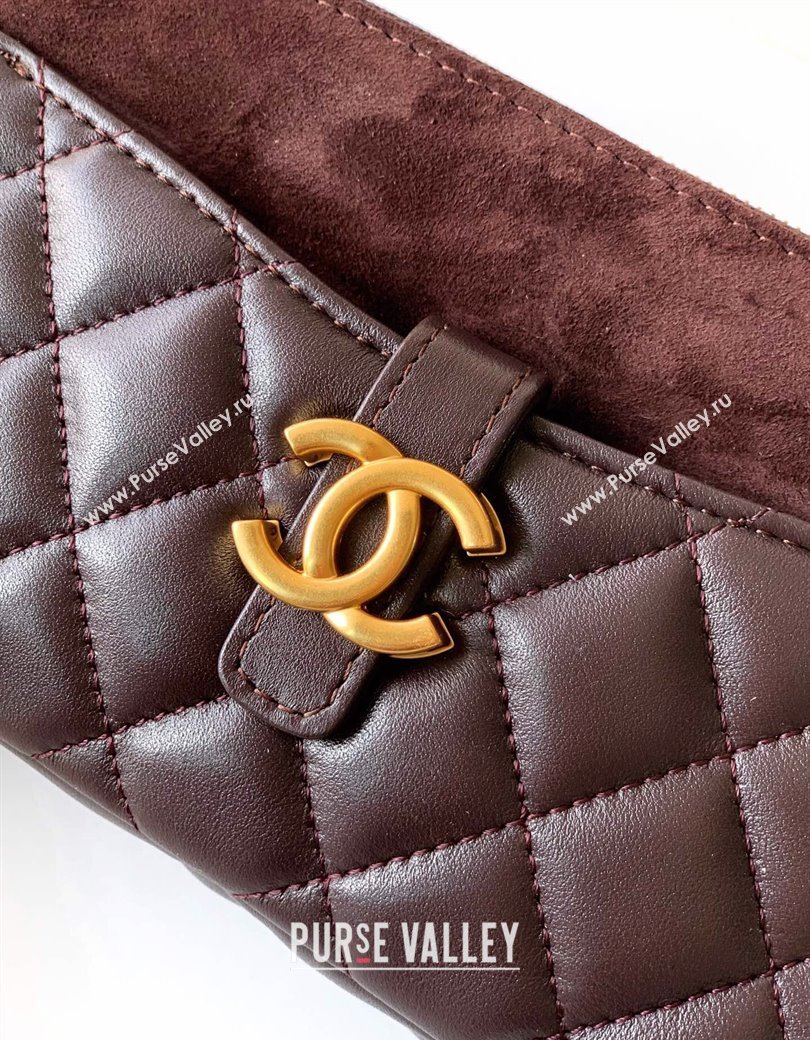 Chanel Suede Shiny Lambskin Zipped Phone Holder with Chain Coffee Brown 2025 AP4743 (yezi-250812066)