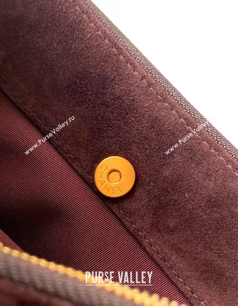 Chanel Suede Shiny Lambskin Zipped Phone Holder with Chain Coffee Brown 2025 AP4743 (yezi-250812066)