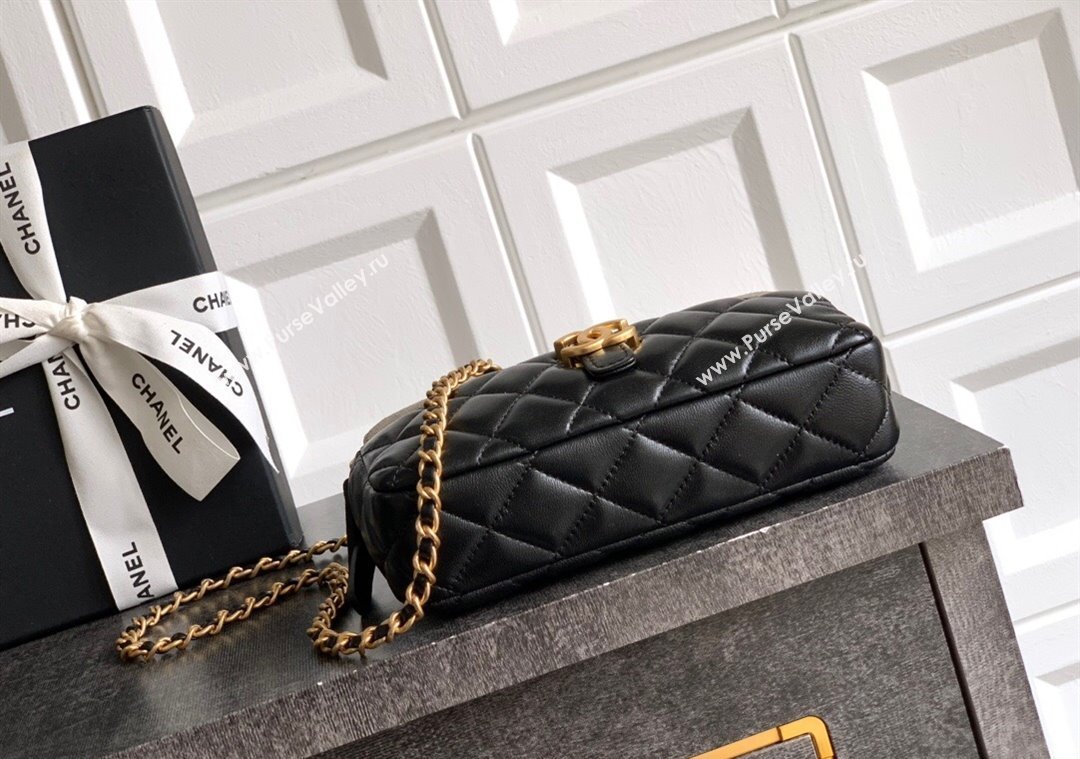 Chanel Suede Shiny Lambskin Zipped Phone Holder with Chain Black/Grey 2025 AP4743 (yezi-250812067)