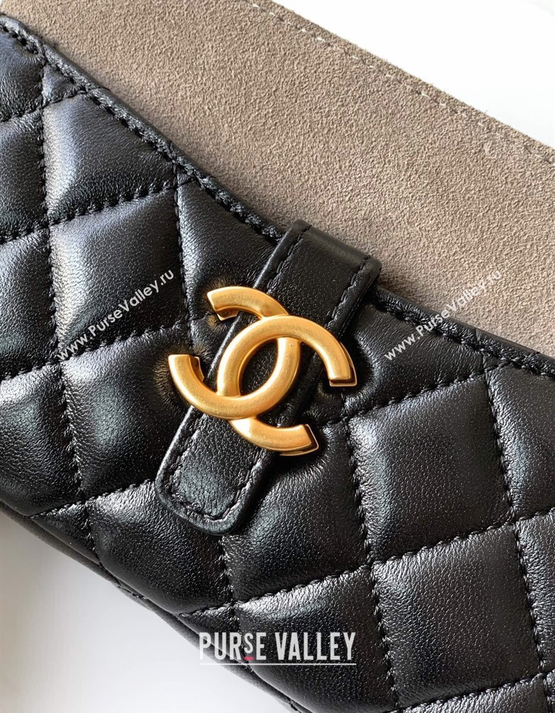 Chanel Suede Shiny Lambskin Zipped Phone Holder with Chain Black/Grey 2025 AP4743 (yezi-250812067)
