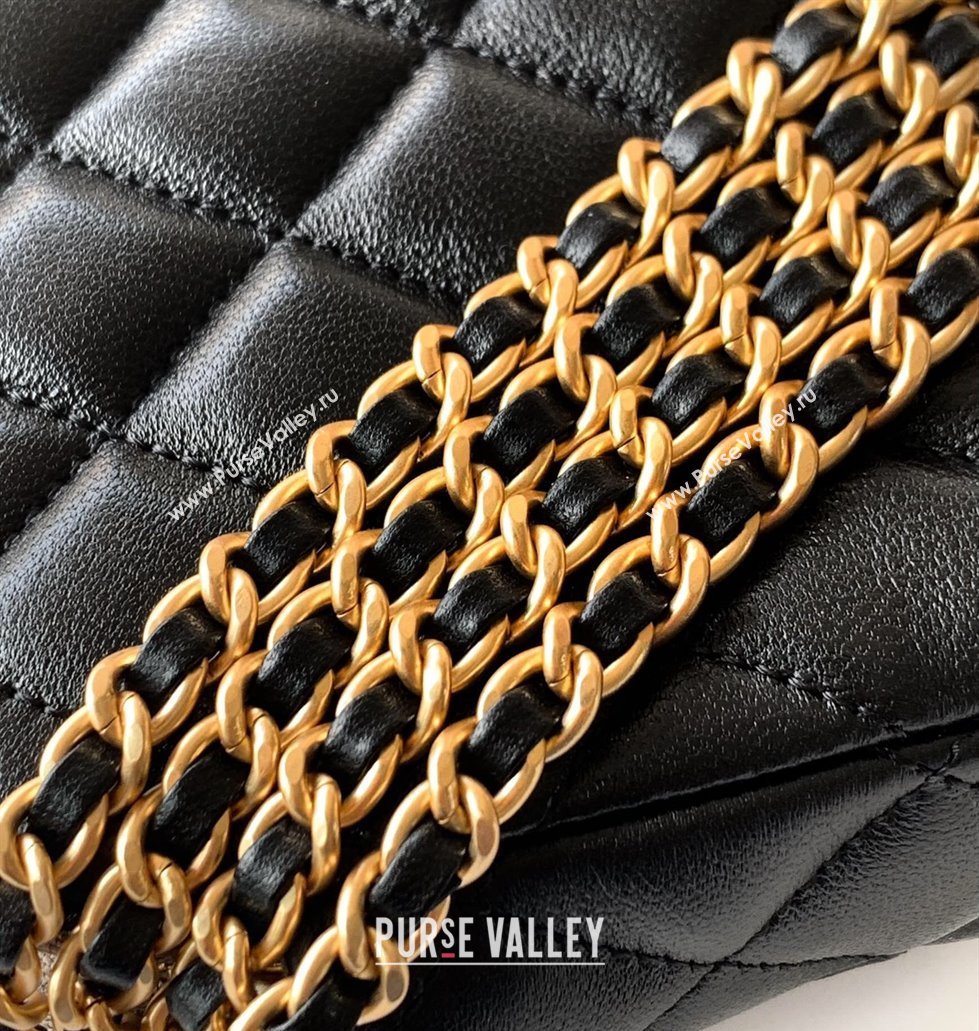 Chanel Suede Shiny Lambskin Zipped Phone Holder with Chain Black/Grey 2025 AP4743 (yezi-250812067)