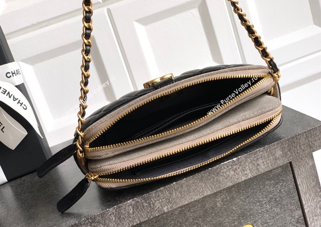 Chanel Suede Shiny Lambskin Zipped Phone Holder with Chain Black/Grey 2025 AP4743 (yezi-250812067)