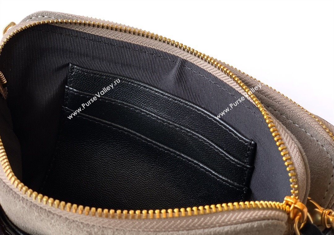 Chanel Suede Shiny Lambskin Zipped Phone Holder with Chain Black/Grey 2025 AP4743 (yezi-250812067)