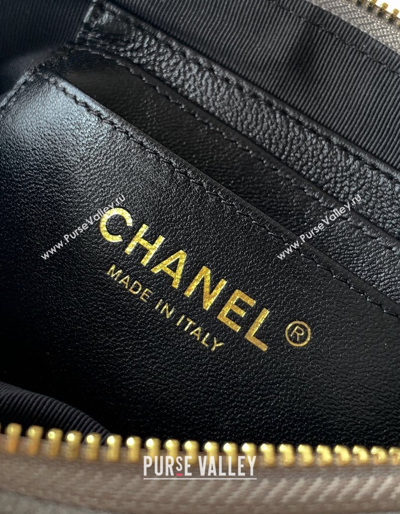 Chanel Suede Shiny Lambskin Zipped Phone Holder with Chain Black/Grey 2025 AP4743 (yezi-250812067)