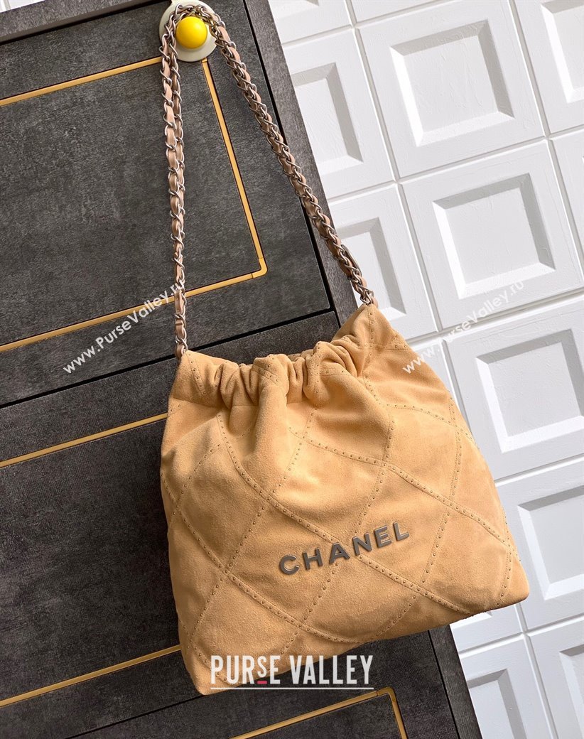 Chanel Suede Small Shopping Bag with Studs AS3260 Yellow 2025 0812 (yezi-250812124)