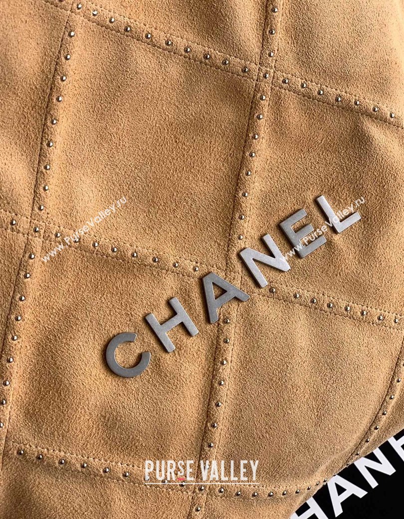 Chanel Suede Small Shopping Bag with Studs AS3260 Yellow 2025 0812 (yezi-250812124)
