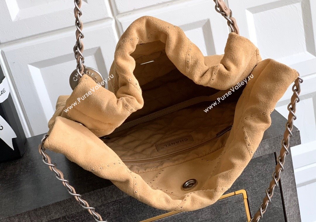 Chanel Suede Small Shopping Bag with Studs AS3260 Yellow 2025 0812 (yezi-250812124)