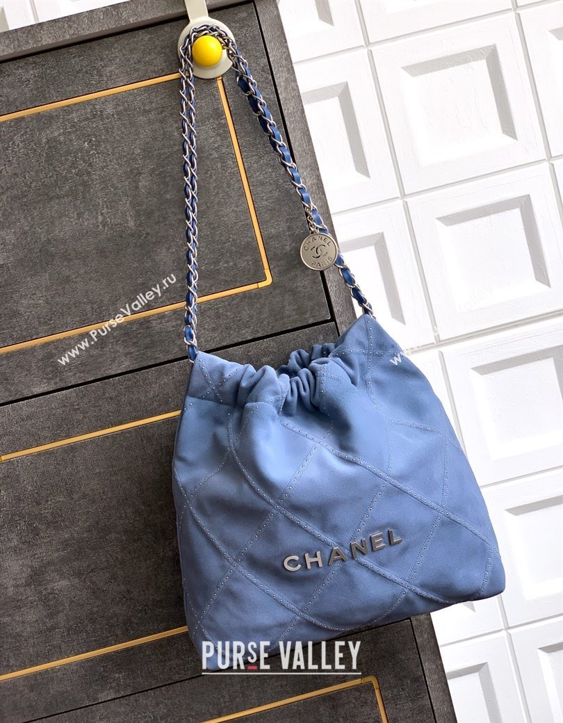 Chanel Suede Small Shopping Bag with Studs AS3260 Blue 2025 0812 (yezi-250812125)
