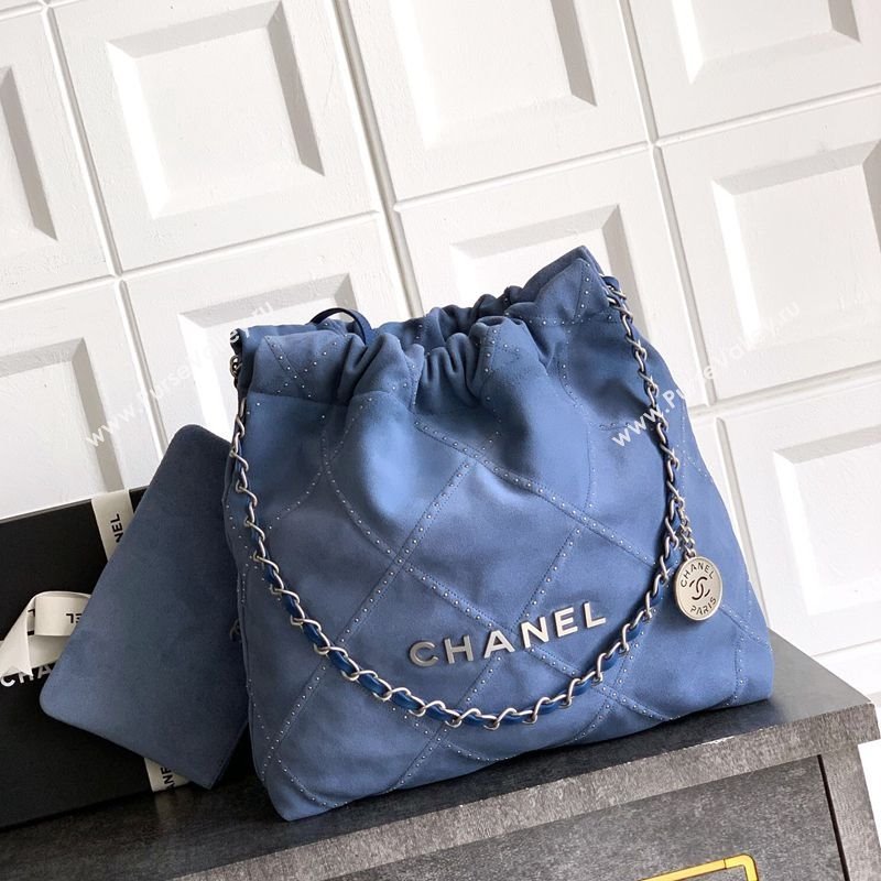 Chanel Suede Small Shopping Bag with Studs AS3260 Blue 2025 0812 (yezi-250812125)