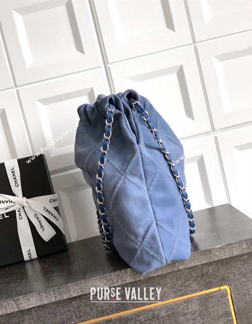 Chanel Suede Small Shopping Bag with Studs AS3260 Blue 2025 0812 (yezi-250812125)