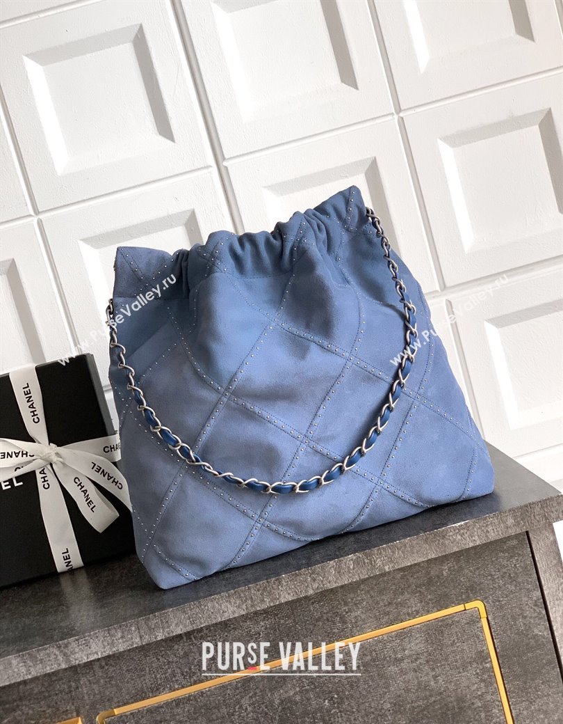 Chanel Suede Small Shopping Bag with Studs AS3260 Blue 2025 0812 (yezi-250812125)
