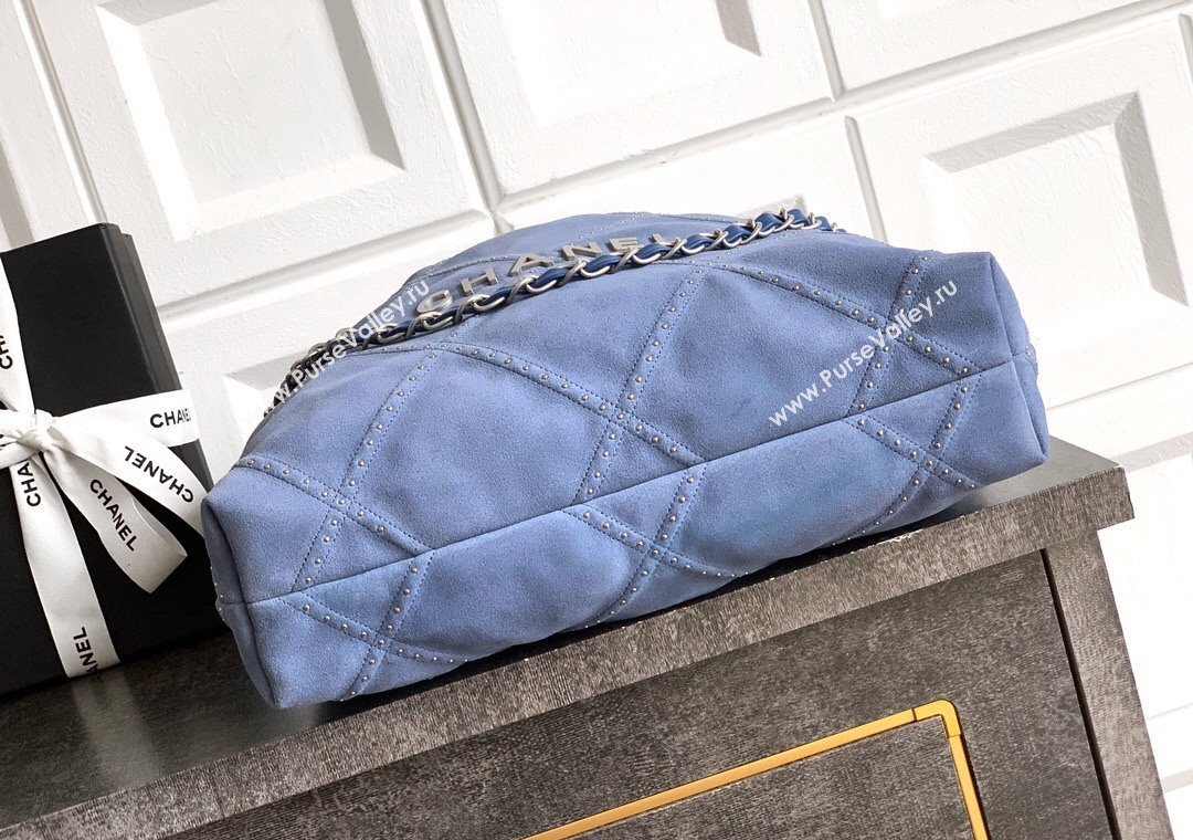 Chanel Suede Small Shopping Bag with Studs AS3260 Blue 2025 0812 (yezi-250812125)