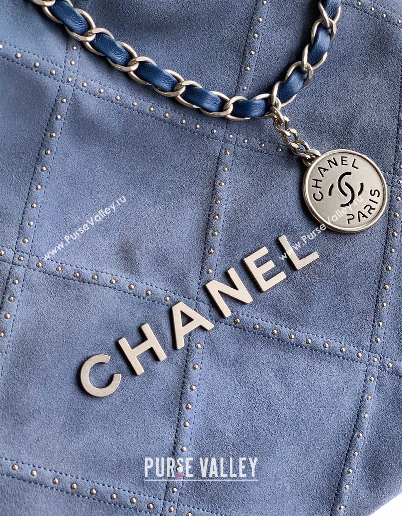 Chanel Suede Small Shopping Bag with Studs AS3260 Blue 2025 0812 (yezi-250812125)