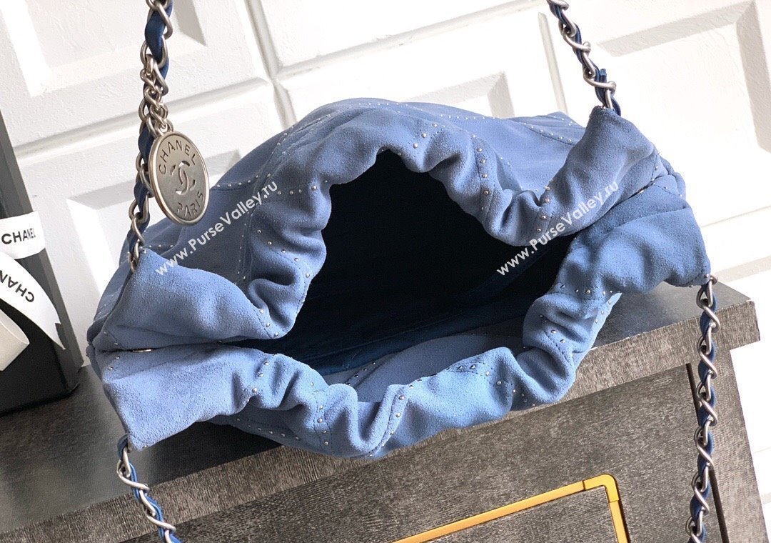 Chanel Suede Small Shopping Bag with Studs AS3260 Blue 2025 0812 (yezi-250812125)