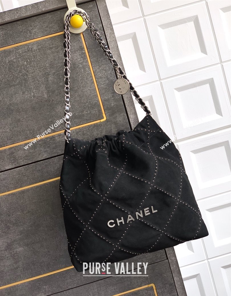 Chanel Suede Small Shopping Bag with Studs AS3260 Black 2025 0812 (yezi-250812126)