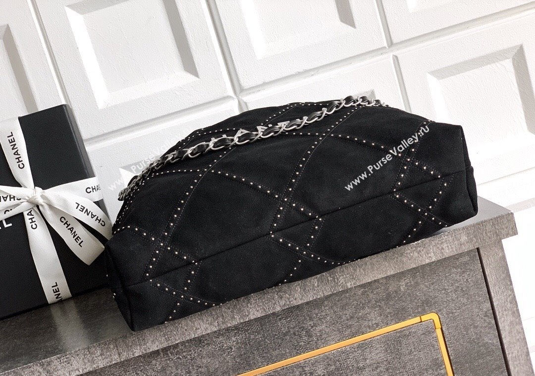 Chanel Suede Small Shopping Bag with Studs AS3260 Black 2025 0812 (yezi-250812126)