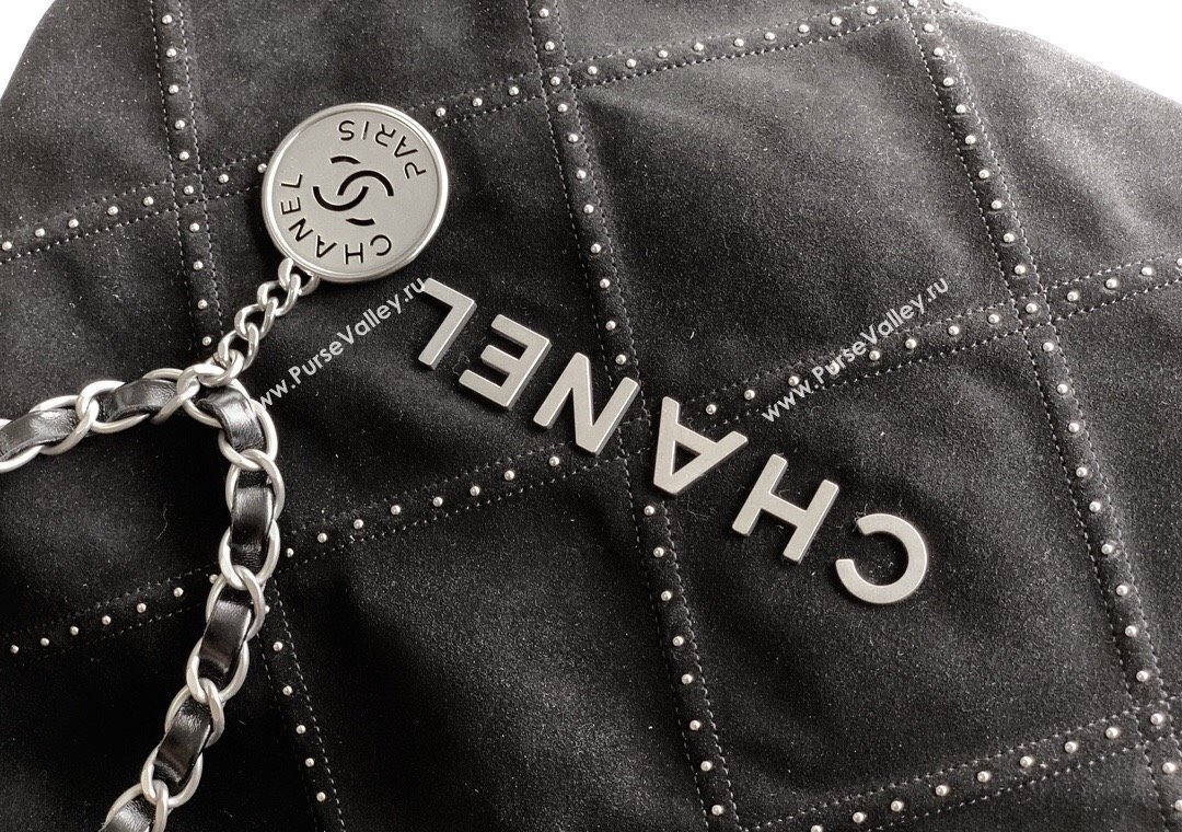 Chanel Suede Small Shopping Bag with Studs AS3260 Black 2025 0812 (yezi-250812126)