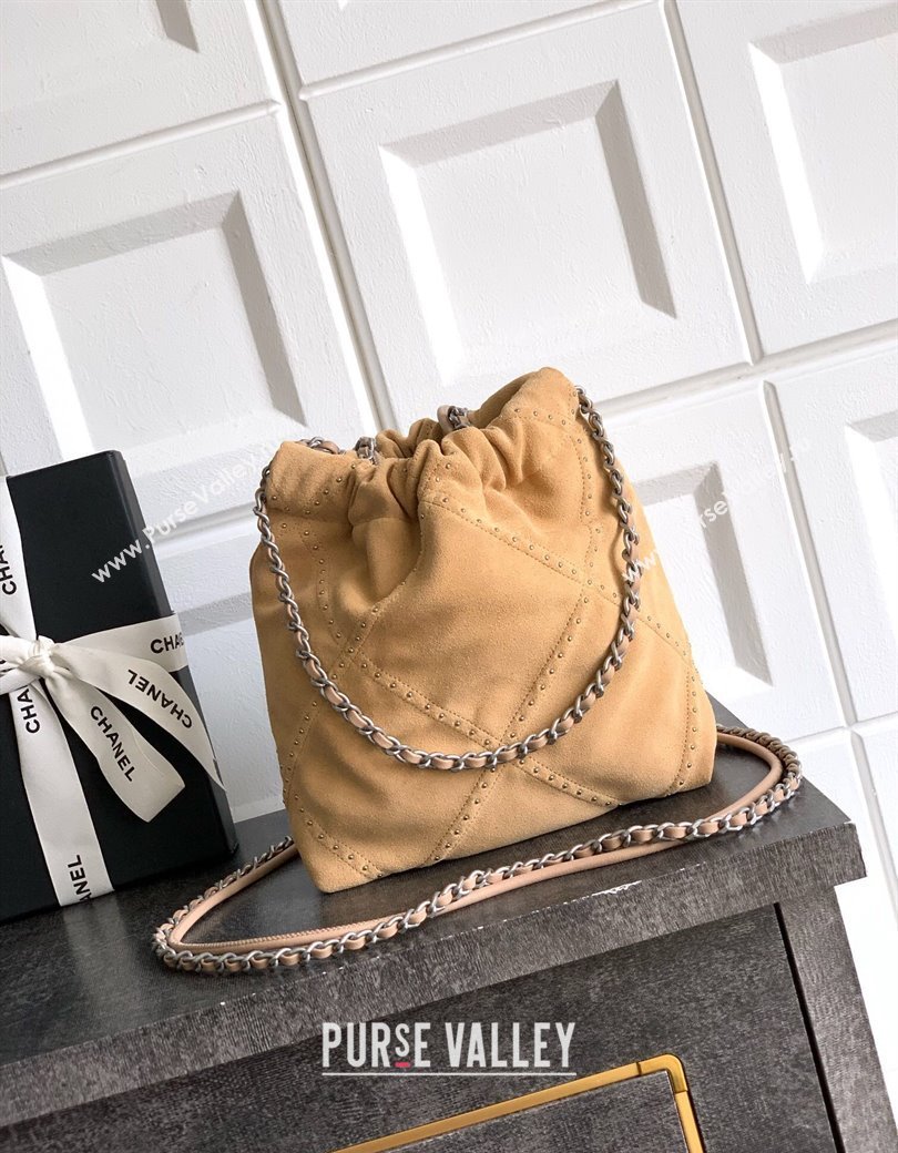 Chanel Suede Mini Shopping Bag with Studs AS3980 Yellow 2025 0812 (yezi-250812127)