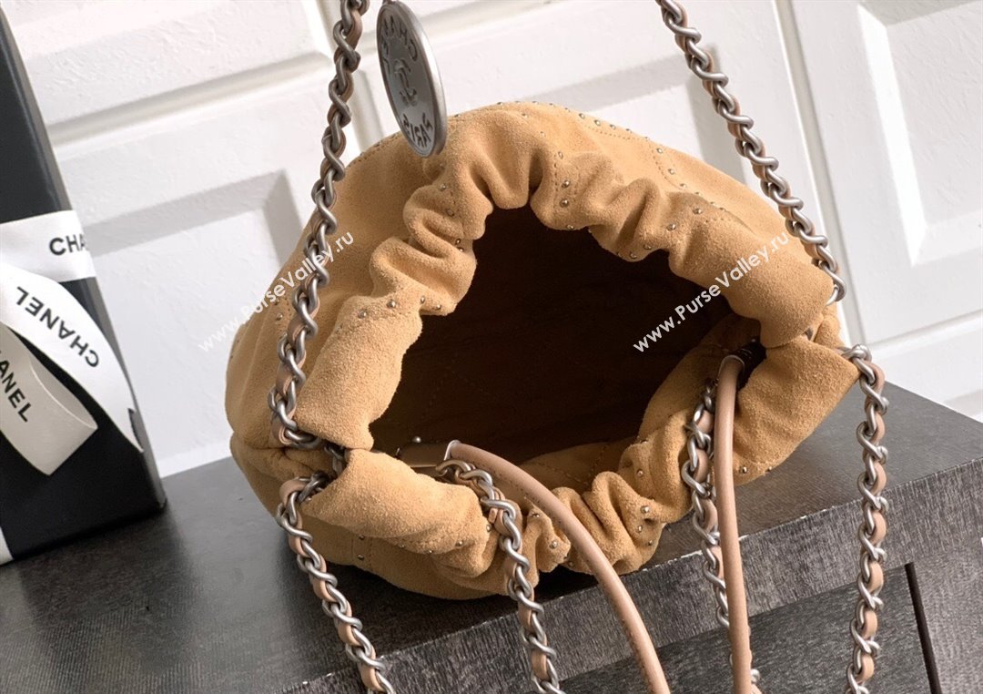 Chanel Suede Mini Shopping Bag with Studs AS3980 Yellow 2025 0812 (yezi-250812127)