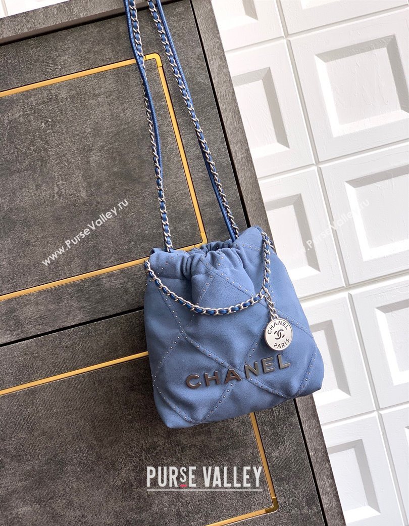 Chanel Suede Mini Shopping Bag with Studs AS3980 Blue 2025 0812 (yezi-250812128)