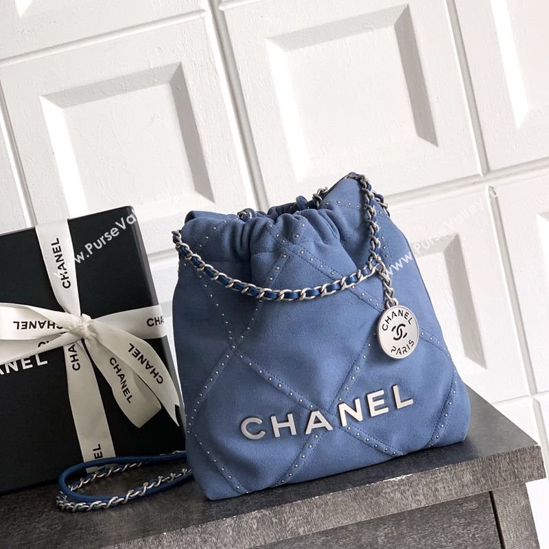 Chanel Suede Mini Shopping Bag with Studs AS3980 Blue 2025 0812 (yezi-250812128)