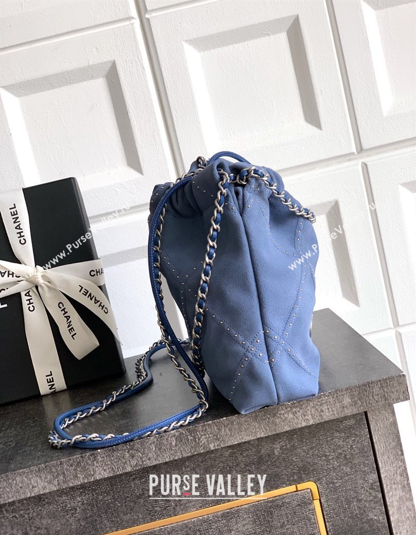Chanel Suede Mini Shopping Bag with Studs AS3980 Blue 2025 0812 (yezi-250812128)