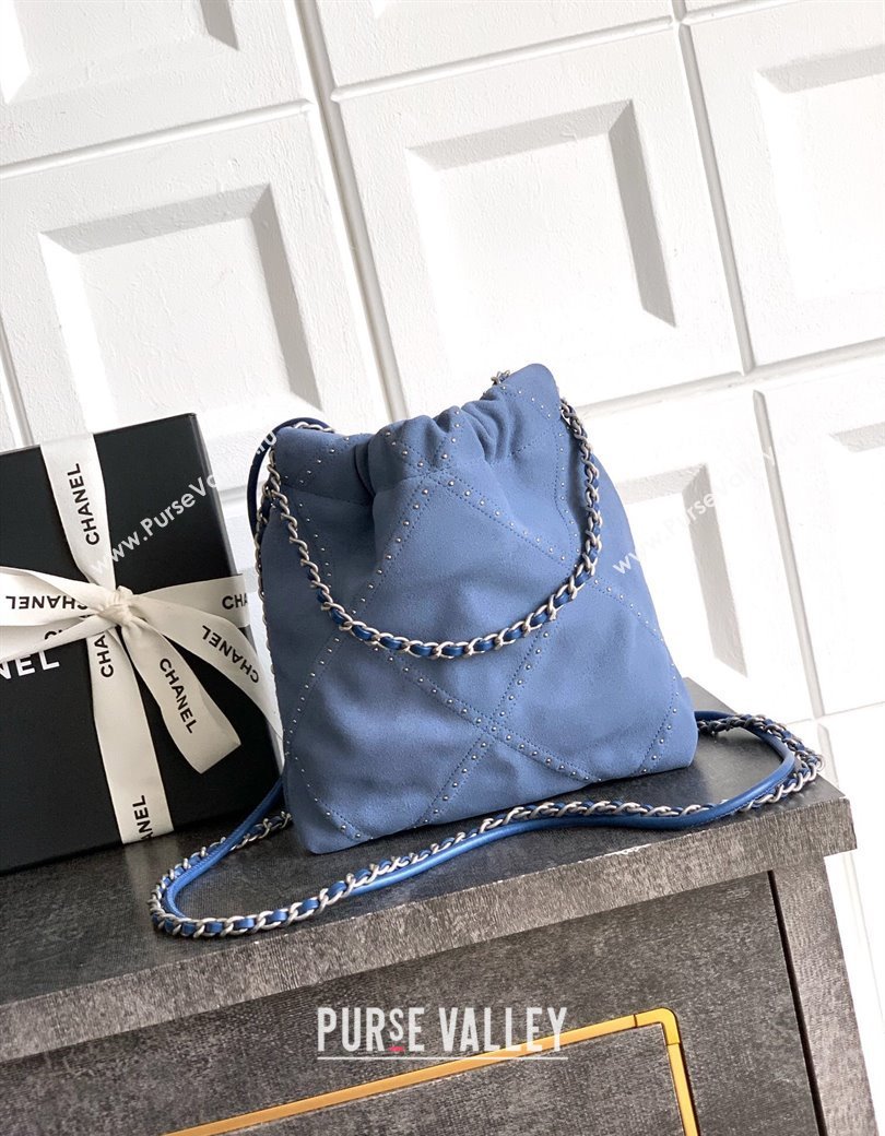 Chanel Suede Mini Shopping Bag with Studs AS3980 Blue 2025 0812 (yezi-250812128)